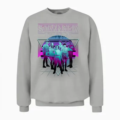 Stranger Things Group Shot Neon Triangle Unisex Sweatshirt - Ash