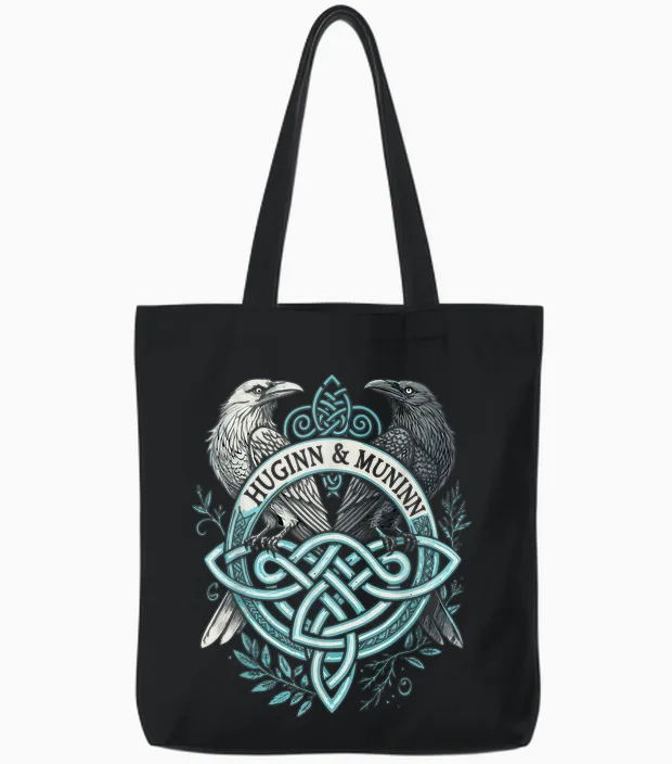 Odins Eyes Viking Raven Huginn & Muninn Ravens German T-Shirt, Black, S Tote Bags in Black