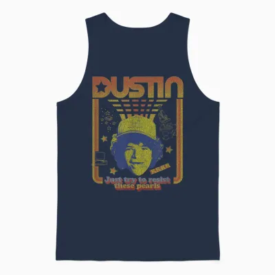 Stranger Things Dustin Floating Head Resist the Pearls Star Unisex Tank Top - Navy