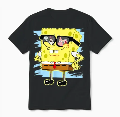 Mademark X Spongebob Squarepants - Spongebob - Reflection in Sunglasses Unisex T-Shirt in Black
