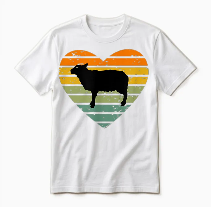 Ich Liebe Schafe Retro Herz Bauernhof Schäfer Lamm Schäfchen Unisex T-Shirt in White