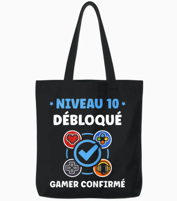 Enfant Gamer Niveau 10 Ans Geek Humour Anniversaire 10 Ans Tote Bags in Black