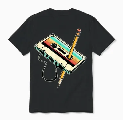 80s 90s Retro Party Costume Nostalgia Cassette Unisex T-Shirt - Black