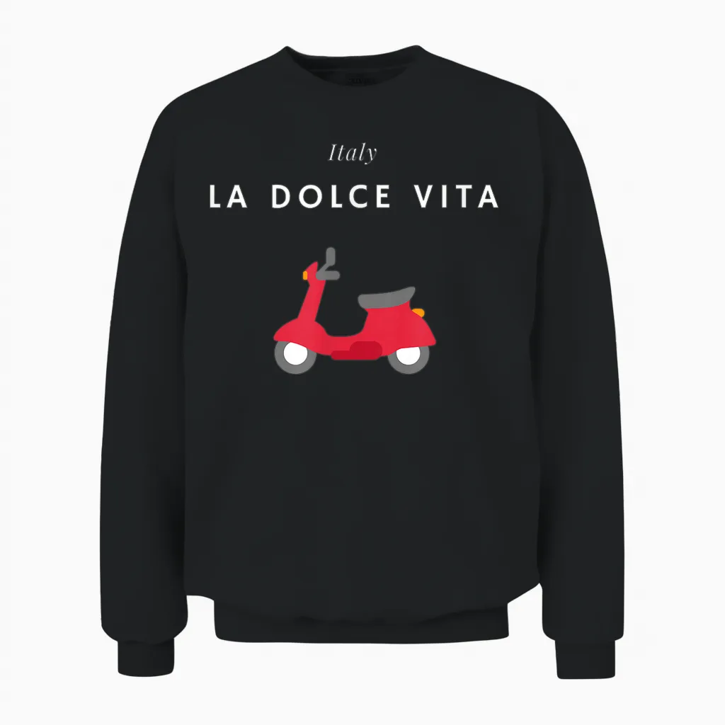 La Dolce Vita - Italy, Scooter, Italy Holidays T-Shirt, Black Unisex Sweatshirt in Black