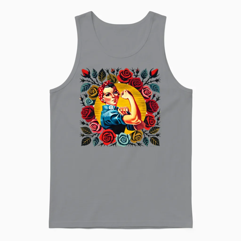 Retro Rosie the Riveter Unisex Tank Top in Sport Grey