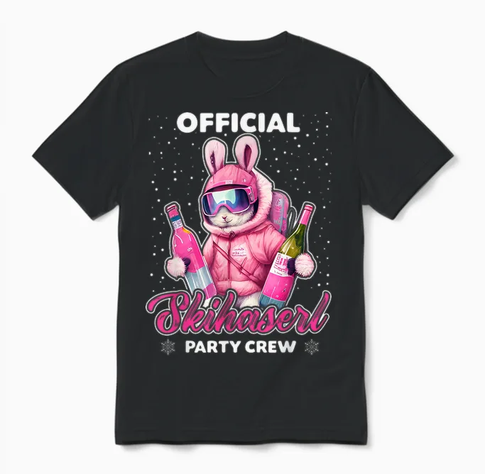 Skiing Official Skihaserl Party Crew Apres Ski Damen Unisex T-Shirt in Black