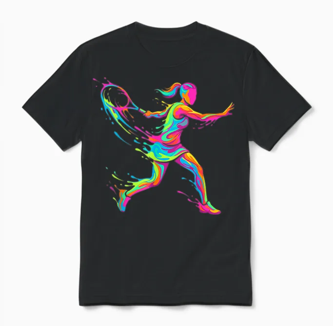 Tennis Player Woman Child and Girl Unisex T-Shirt in Black