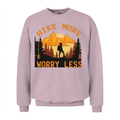 Hike More Worry Less Hiking Camping Mountains Wild Unisex Sweatshirt - Light Pink