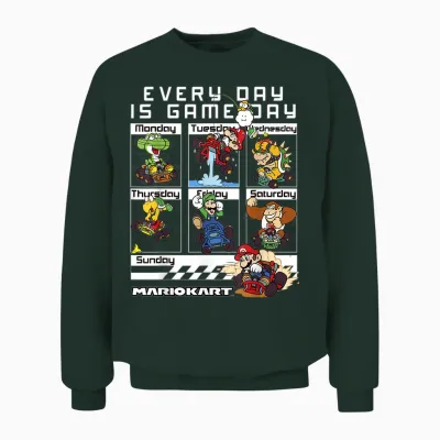 Mario Kart Everyday Is Game Day Group Shot Graphic Unisex Sweatshirt - Forest