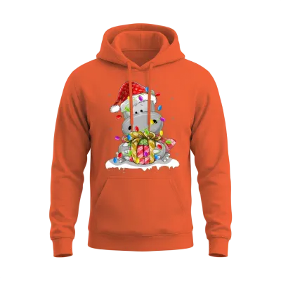Hippopotamus Santa Christmas Tree Lighting Xmas Unisex Hoodie - Orange
