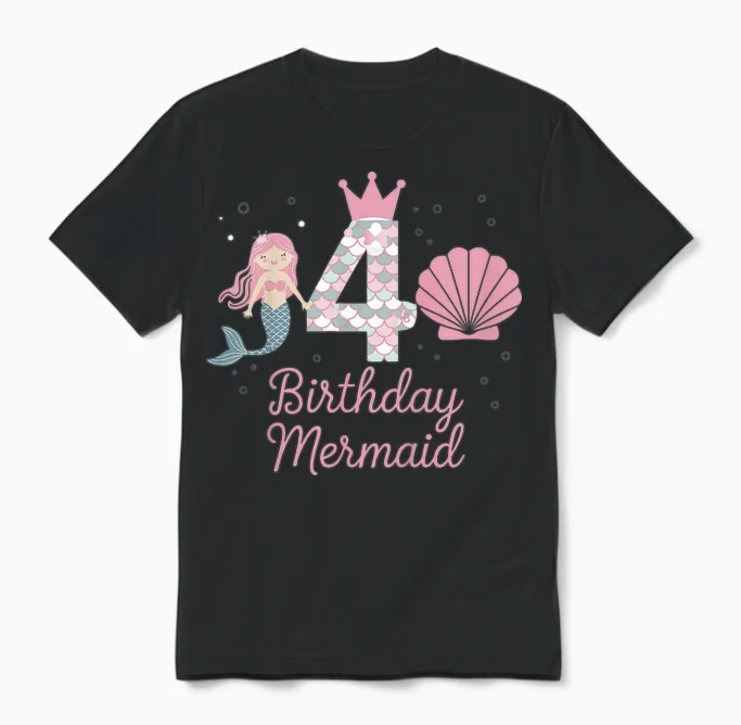 4. Geburtstag Meerjungfrau Mädchen 4 Jahre Alt Tochter Kind Unisex T-Shirt in Black