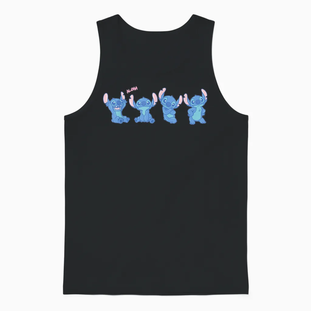 Disney Stitch Fluffy Aloha Vibes Cute Multi-Pose Unisex Tank Top in Black