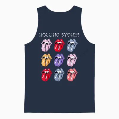 Offizielle the Rolling Stones Hd Multi Color Tongue Unisex Tank Top - Navy