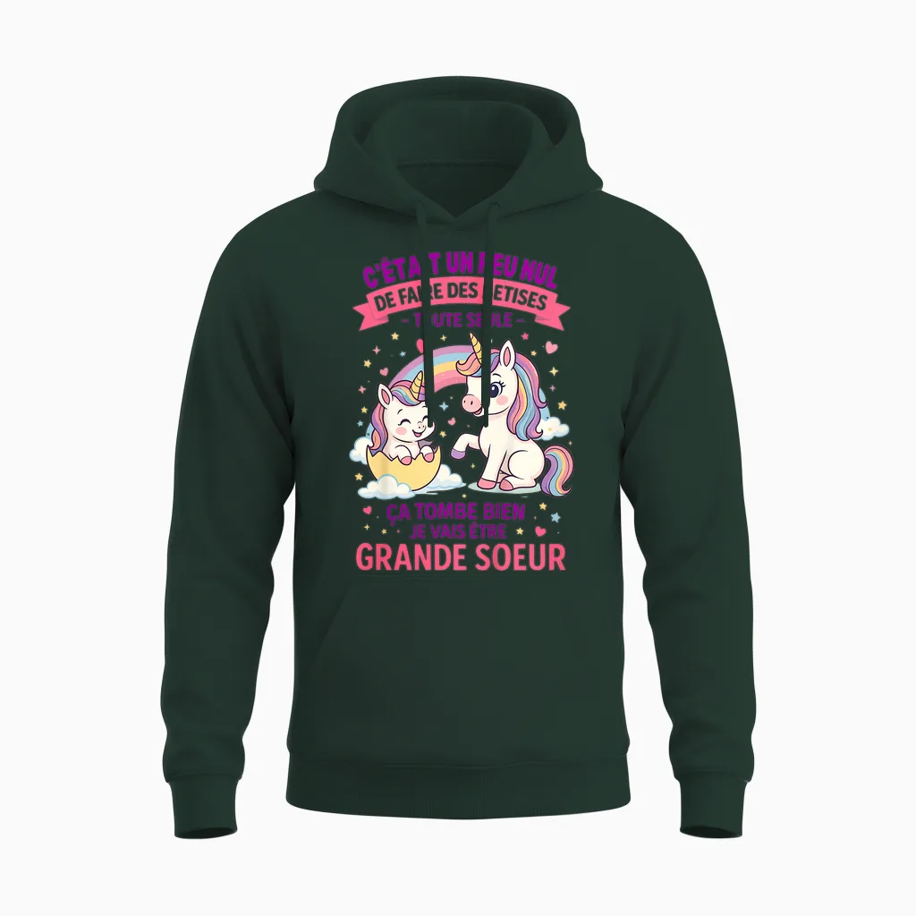 Child Announcement Pregnancy Big Sister Nonsense Future Big Sister Unisex Hoodie in Forest