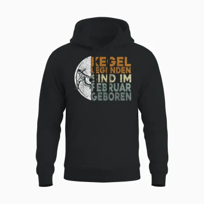 Men's Kegel Legends Are Born in February, Kegeln Birthday T-Shirt, Black Unisex Hoodie - Black