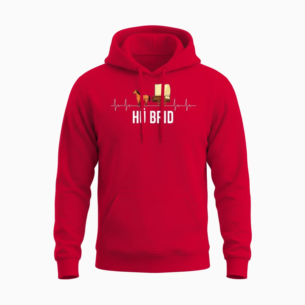 Hü Brid Pferd Kutsche Hybrid Reiten Lustig Herzschlag Unisex Hoodie in Red