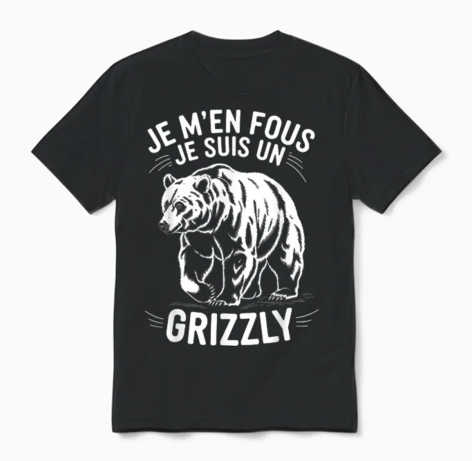 I Don't Care I'm a Grizzly Animal Gift Funny Grizzly T-Shirt, Black, S Unisex T-Shirt in Black
