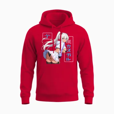 Waifu Sexy Anime Girl Horns Minirock Japanischer Manga-Stil Unisex Hoodie - Red