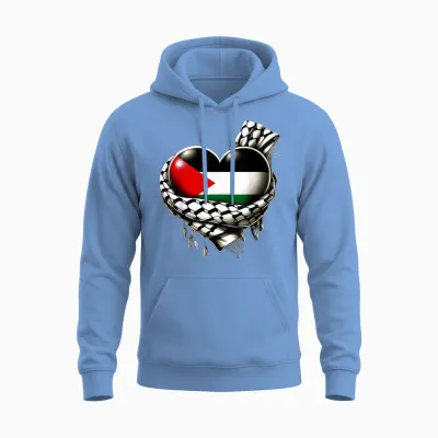 Palestinian Flag Heart Shaped Keffiyeh Palestine Unisex Hoodie - Carolina Blue