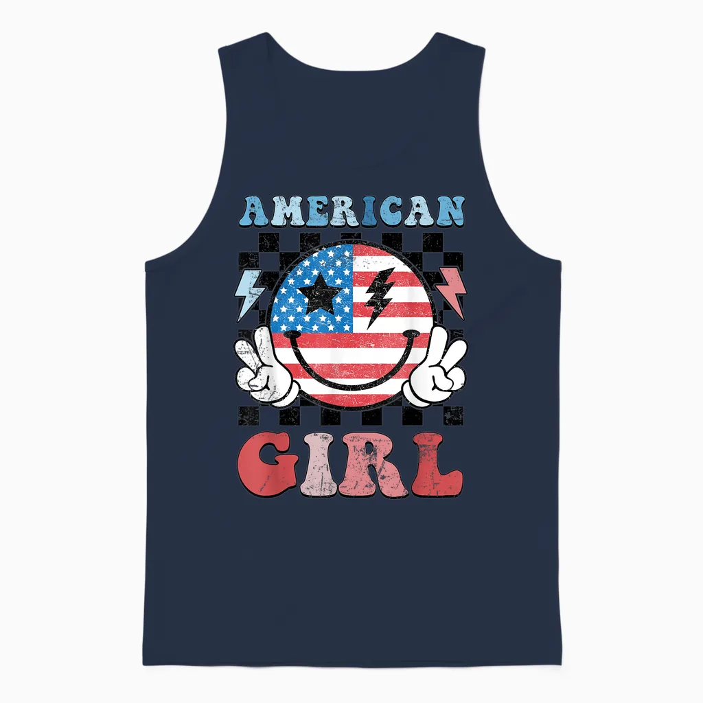 American Girl Toddler Teens Kids 4th of July Patriotic Unisex Tank Top in Navy