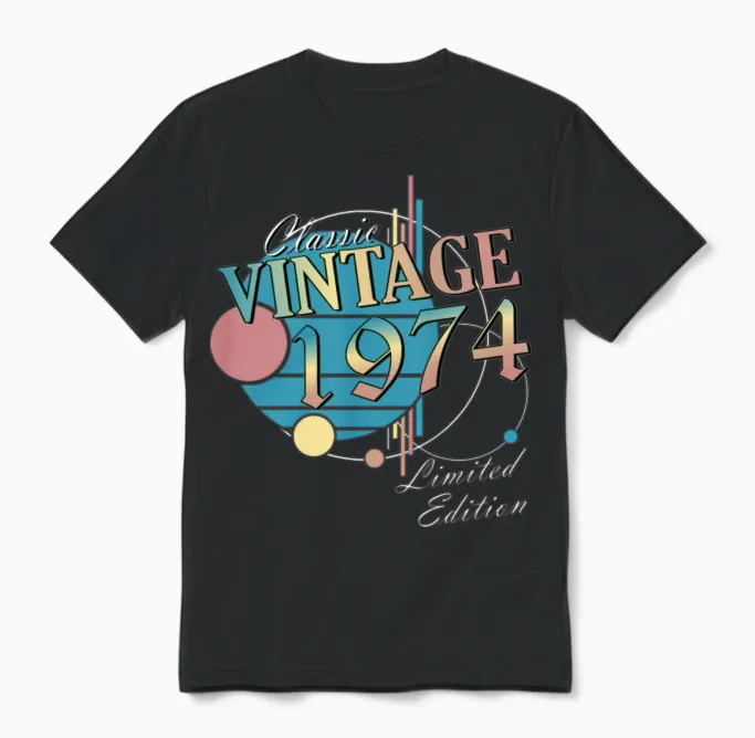 50th Birthday Year 1974 Original 1974 Unisex T-Shirt in Black