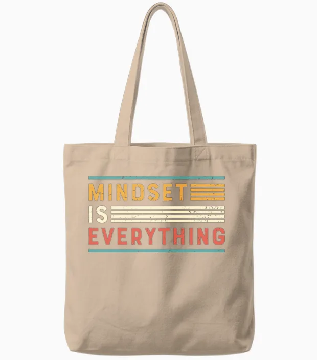 Mindset Is Everything Retro Stripes Tote Bags in Natural