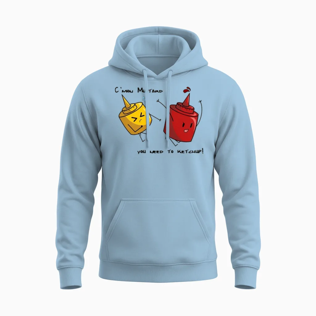 Funny Ketchup Pun Unisex Hoodie in Light Blue