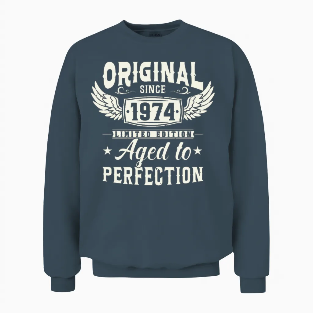 Vintage 1974 Birthday Gift Unisex Sweatshirt in Dark Heather