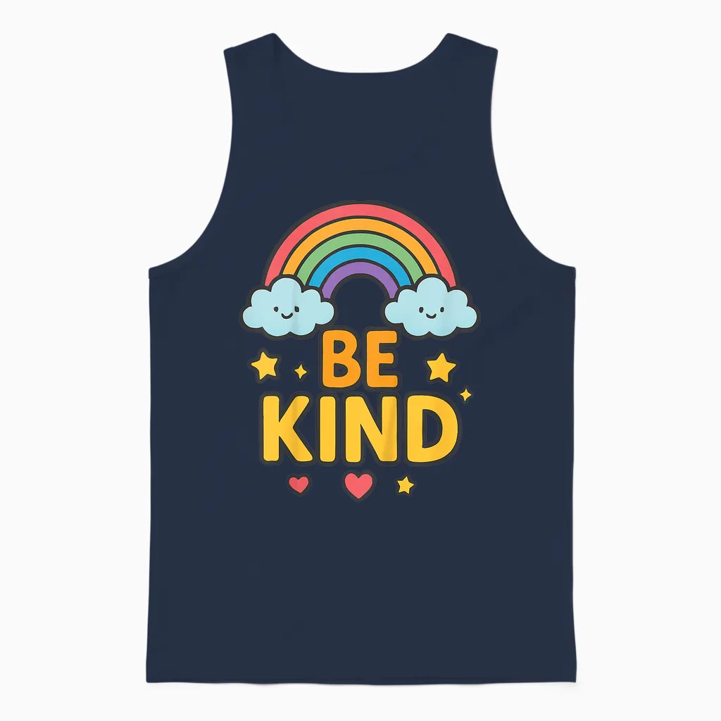 Kids Girls Be Kind Rainbow Motivational Message Colorful Positive Unisex Tank Top in Navy