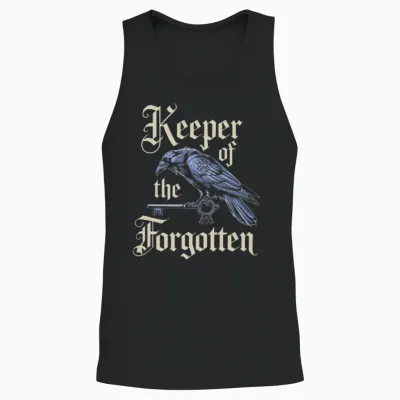Keeper of the Forgotten Raven and Key Artwork Unisex Tank Top - Black