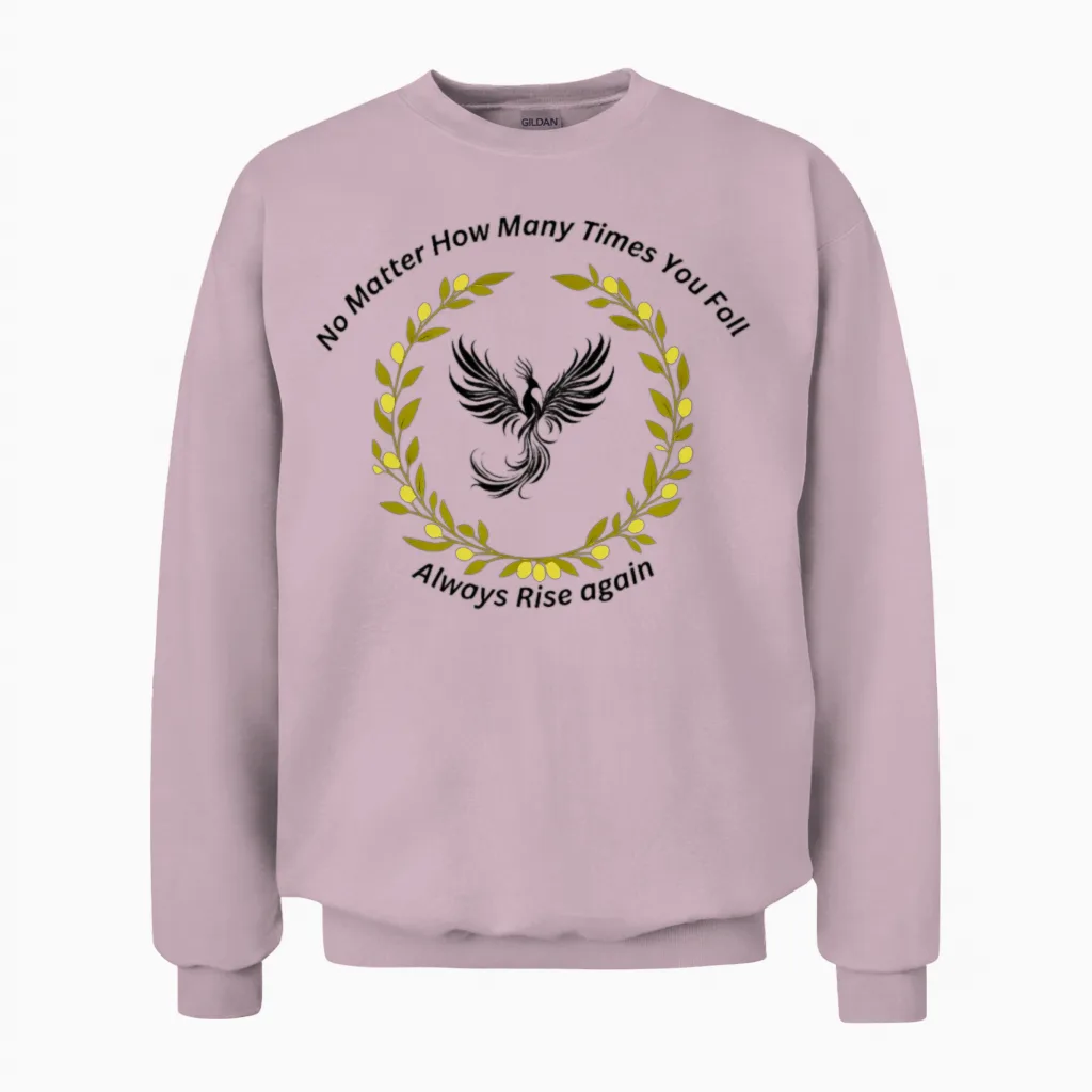 Phoenix Laurel Wreath β Motivational Rise Again Qu Unisex Sweatshirt in Light Pink