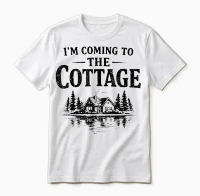 Romance Hockey Couple Men Women I'm Coming to the Cottage Unisex T-Shirt - White