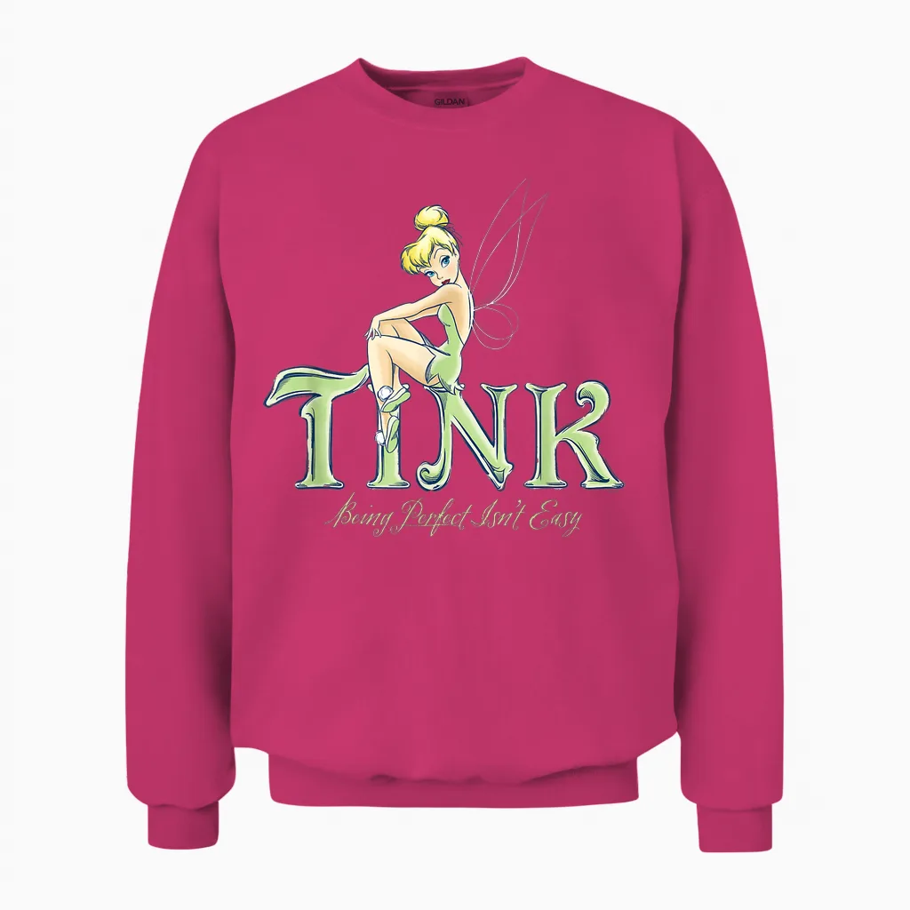 Disney Peter Pan Tinker Bell Being Perfect Isnโt Easy T-Shirt Small Unisex Sweatshirt in Heliconia