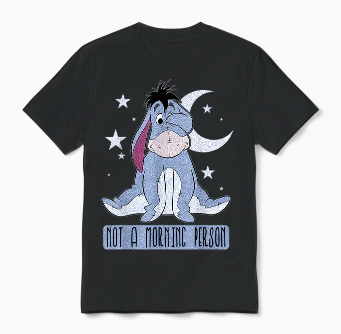 Disney Winnie the Pooh Eeyore Not a Morning Person Short Sleeve Unisex T-Shirt in Black