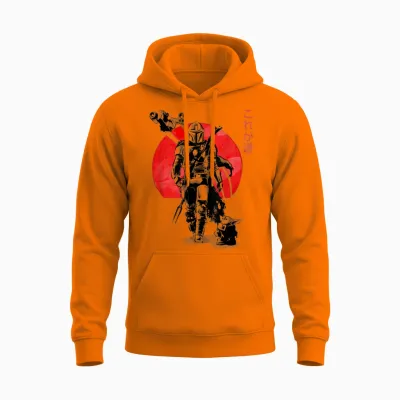 Star Wars the Mandalorian the Child Red Sun Ink Portrait Unisex Hoodie - Safety Orange