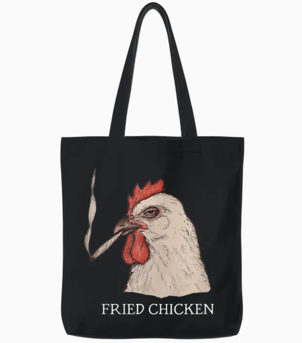 Fried Chicken 420 Smoking Marijuana, Funny Stoner, Weed Meme Tote Bags in Black