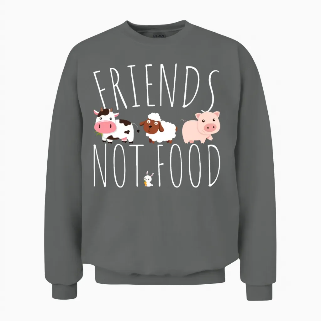 Friends Not Food Animal Lover Veggie Cute Vegan Unisex Sweatshirt in Graphite Heather