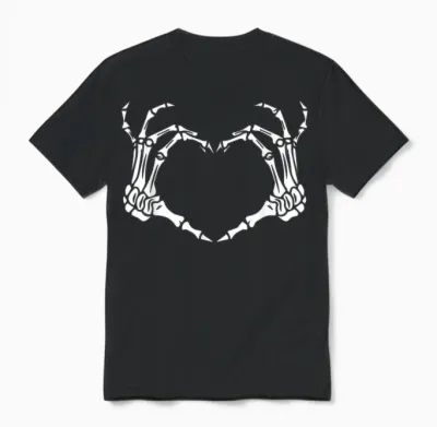 Skeleton Hand Heart Halloween Funny Bones Love Unisex T-Shirt - Black
