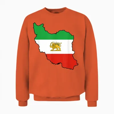 Iran Flag Lion and Sun Persian T-Shirt, Black Unisex Sweatshirt - Orange