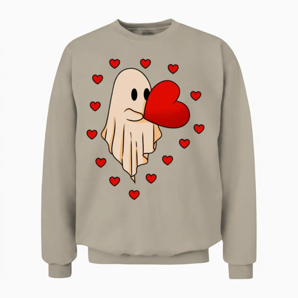 Heartbound Ghost Embrace Halloween Gift Unisex Sweatshirt in Sand