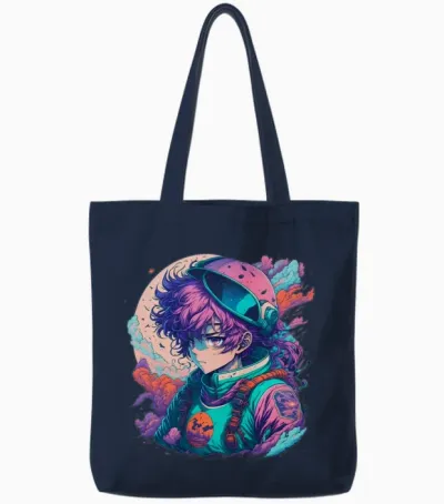 Anime Retro Kawaii Girl Tote Bags - Navy