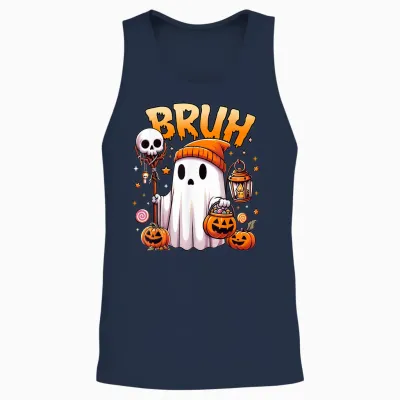 Bruh Ghost Halloween Cute Ghost Trick or Treat Candy Unisex Tank Top - Navy
