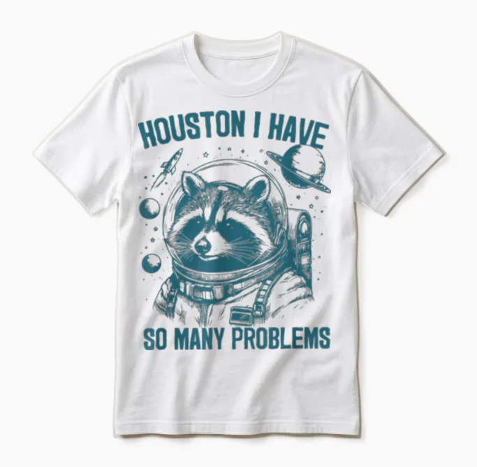 Houston I Have So Many Problems Vintage Weltraum Waschbär Unisex T-Shirt in White