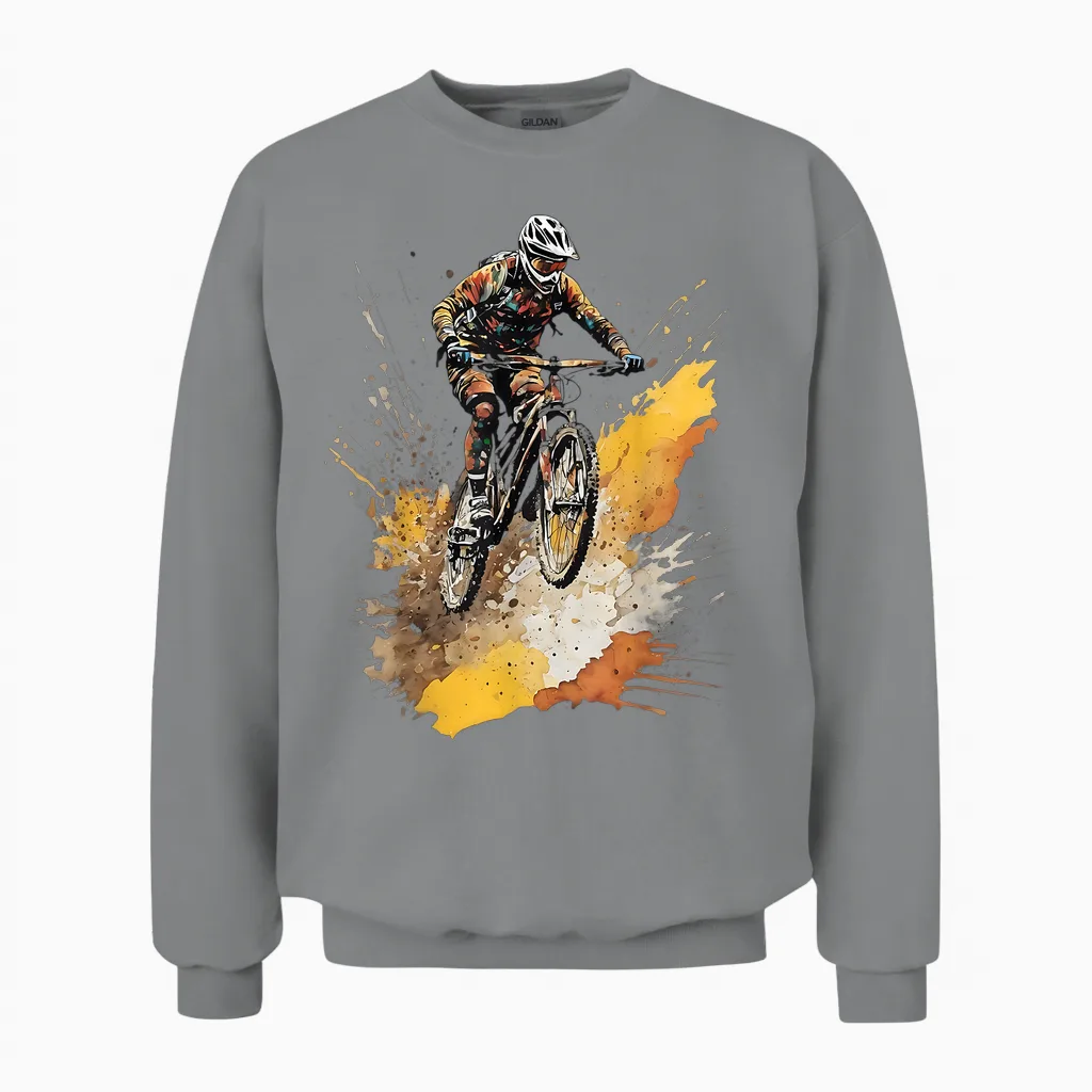 Mountain Bike Mtb Downhill Cycling E-Bike & Bicycle T-Shirt, Black Unisex Sweatshirt in Sport Grey