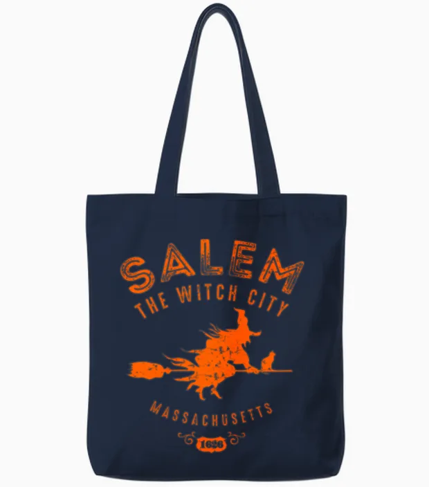 Halloween Salem the Witch City Tote Bags in Navy