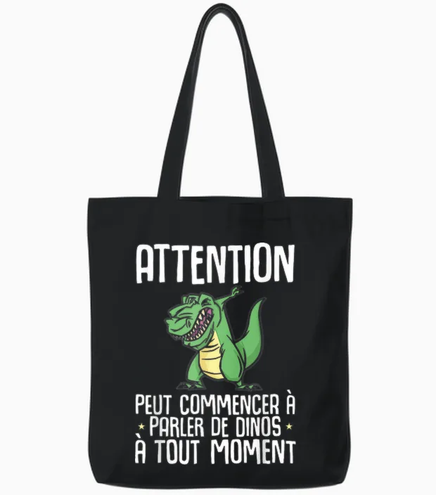 Dinosaur Attention Can Start Talking About Dinos T-Rex T-Shirt, Black, S Tote Bags in Black