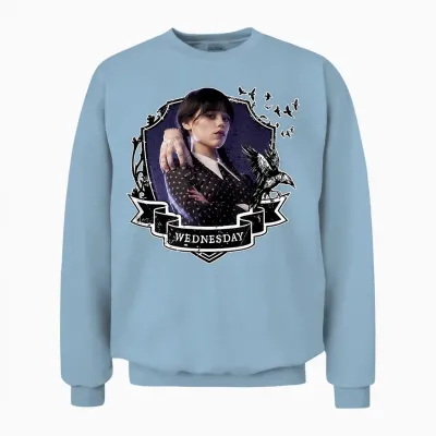 Mittwochsserie Nevermore Frame Wednesday Kurzarm Unisex Sweatshirt - Light Blue