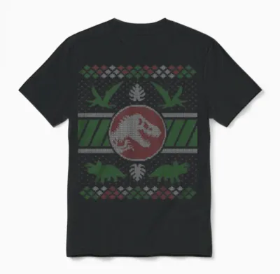 Jurassic World Christmas Design with T-Rex Unisex T-Shirt - Black