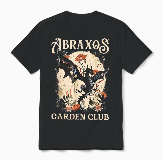 Abraxos Flower Garden Club Flower Shirt, Fantasy Book Lover Unisex T-Shirt in Black