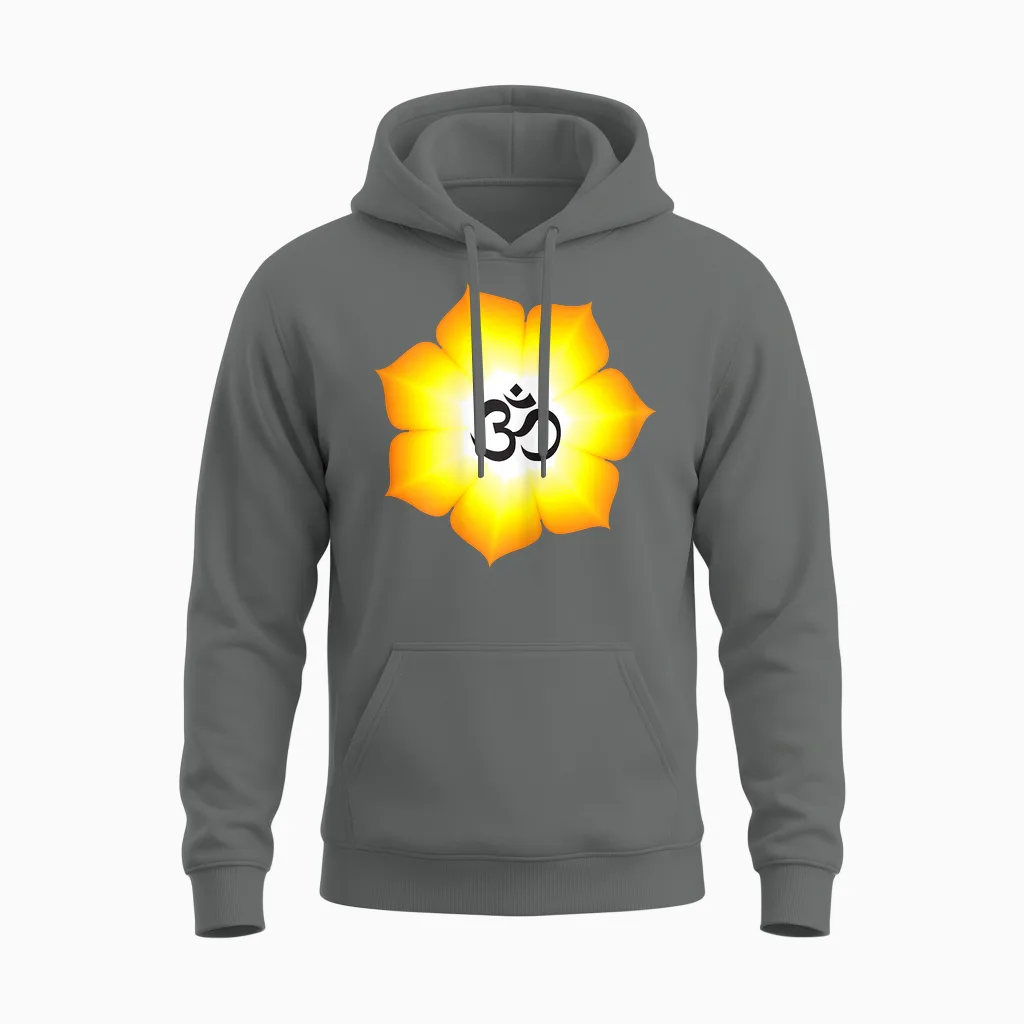 Om White Yoga Unisex Hoodie in Graphite Heather